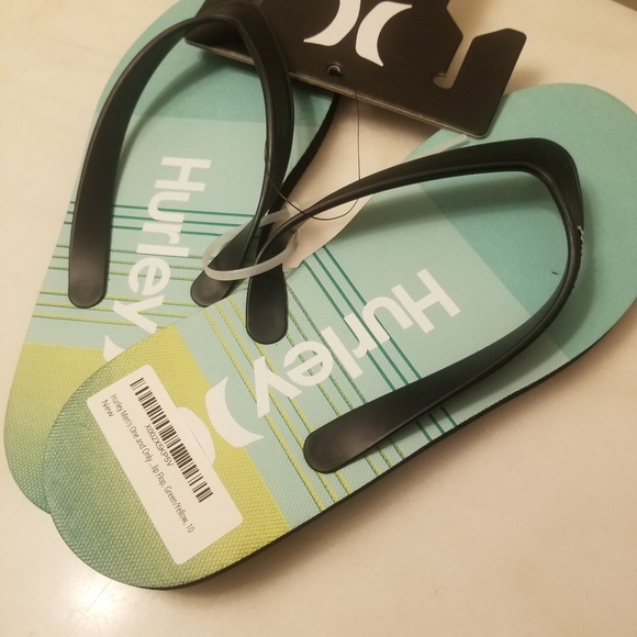New HURLEY Men Summer  Flip Flop Sandals Green/Yellow size 10 - Picture 5 of 8